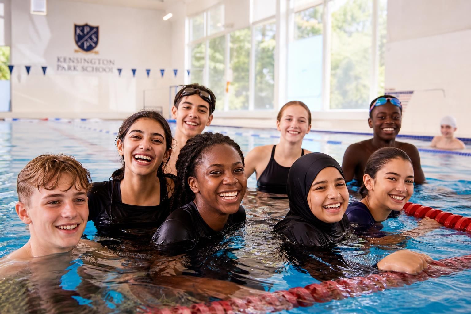Children swimming in an indoor UK pool
