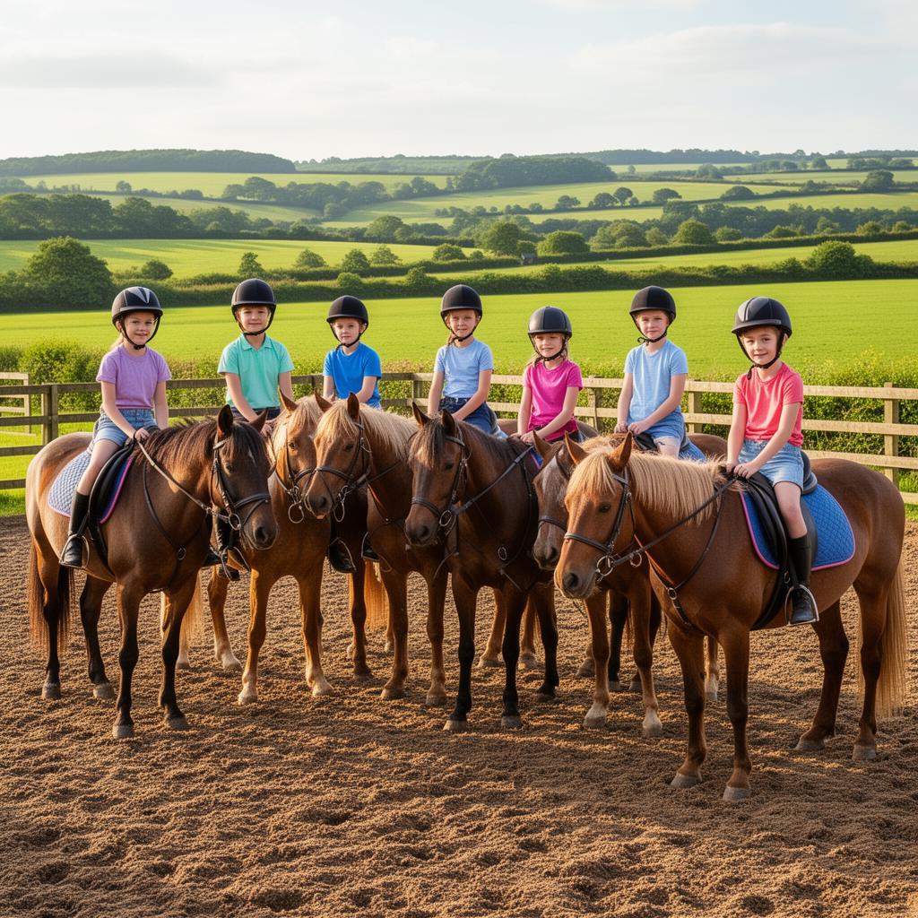 Children enjoying horse riding at a UK summer camp