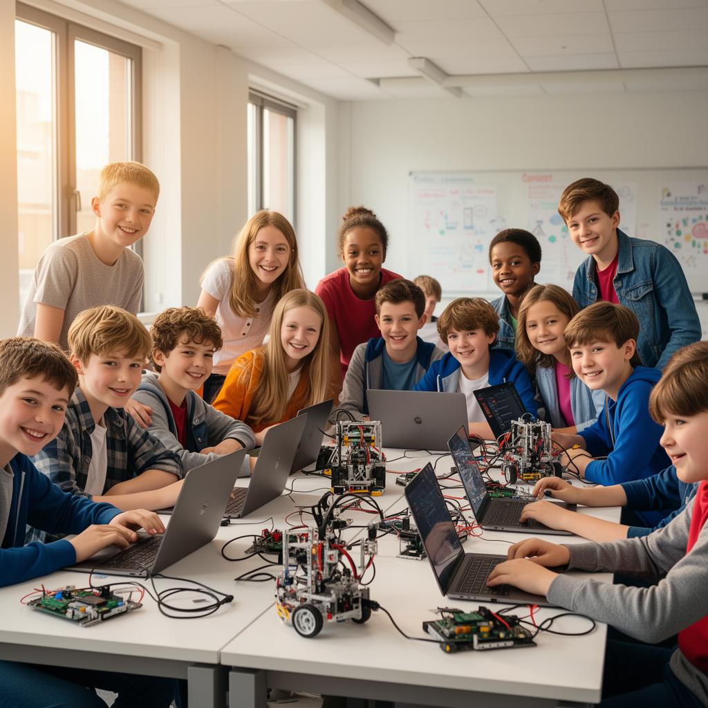 Students building robotics in a UK classroom